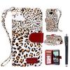 Candywe-M801 Fashion Wallet Leopard Case Flip Leather Cover with Card Holder/Strap for HTC ONE M8 (2014 version) #005